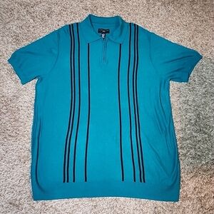 Shaquille O'Neal XLG Mens Big & Tall Blue Short Sleeve Zip Polo Shirt 2XLT